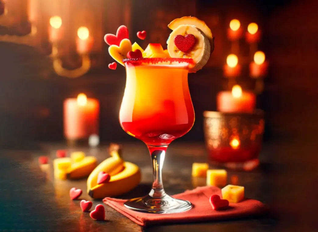 Cocktail de Saint-Valentin Banana Kiss : Banane, Mangue et Ananas