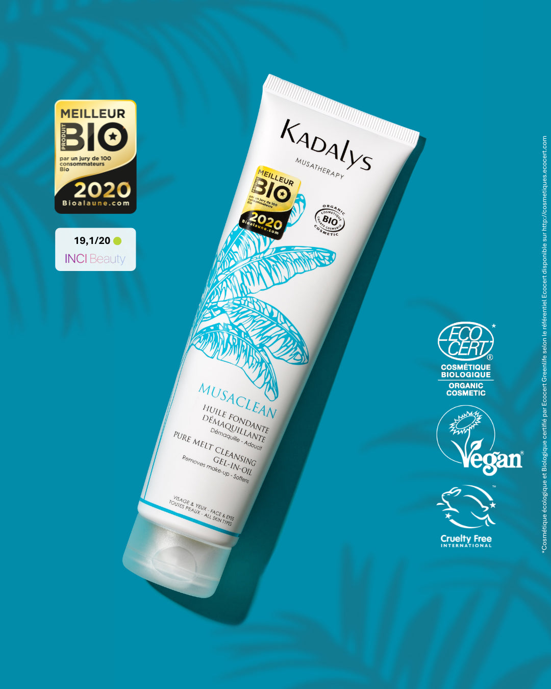 Certifiée bio et vegan, l’huile Musaclean offre un démaquillage efficace tout en respectant la peau et l’environnement. Note INCI Beauty 19,1/20.