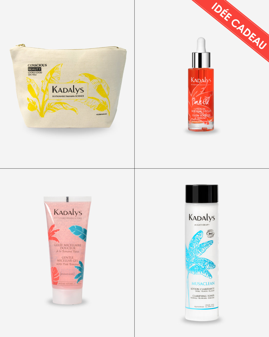 Le rituel éclat Kadalys illumine et unifie la peau avec des soins naturels à base de banane rose pour un teint radieux et homogène.