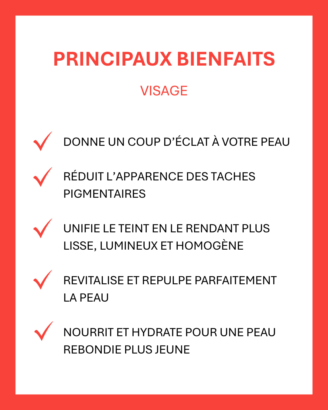Principaux bénéfices du sérum visage Pink Oil Kadalys : éclat immédiat, réduction des taches pigmentaires, hydratation intense et peau revitalisée.