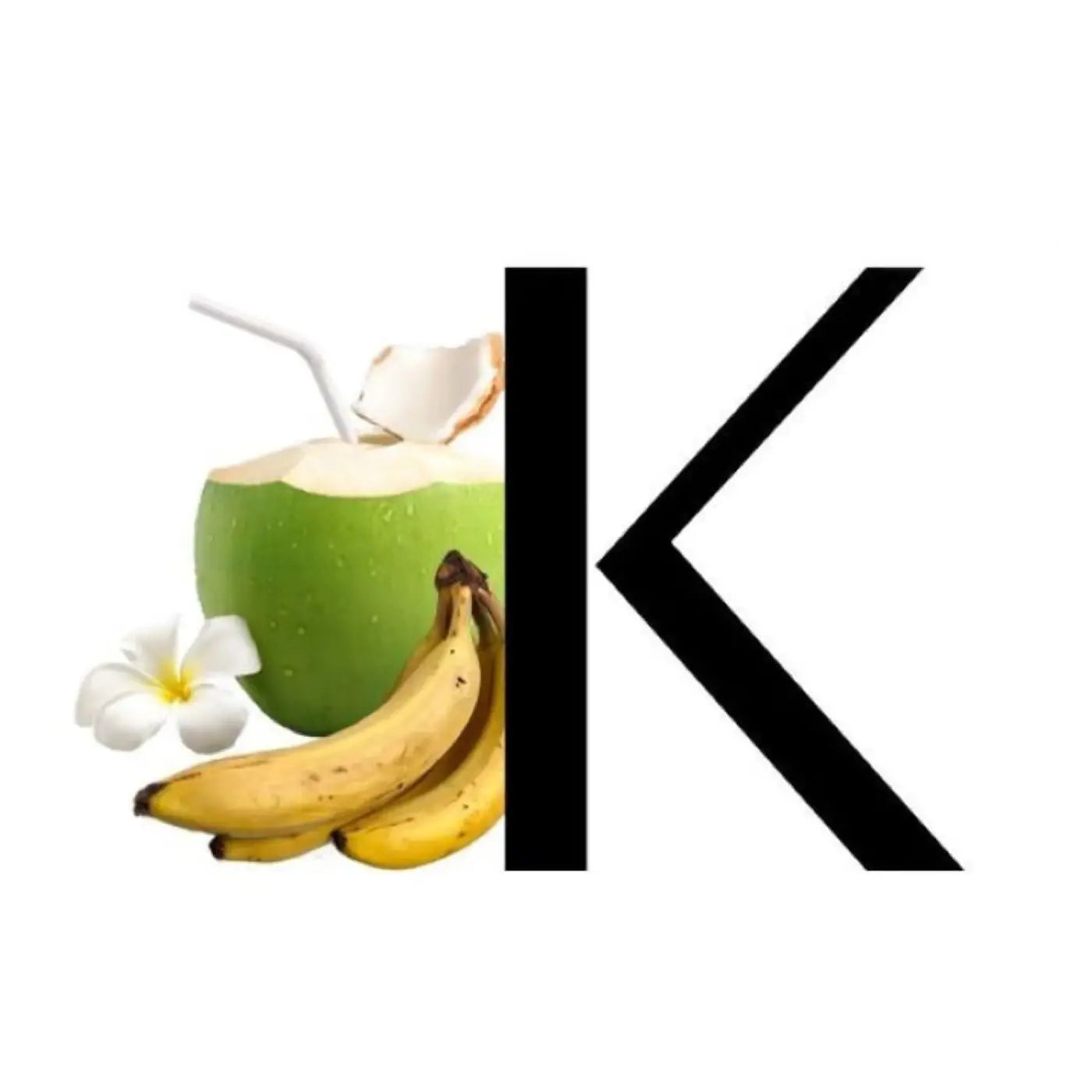 Logo K de Kadalys avec banane et noix de coco – inspiration tropicale naturelle