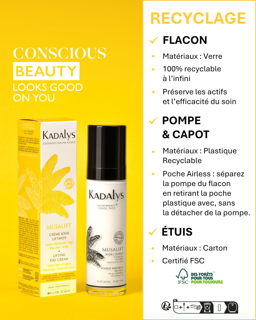 Packaging recyclable de Musalift avec flacon en verre et étui FSC