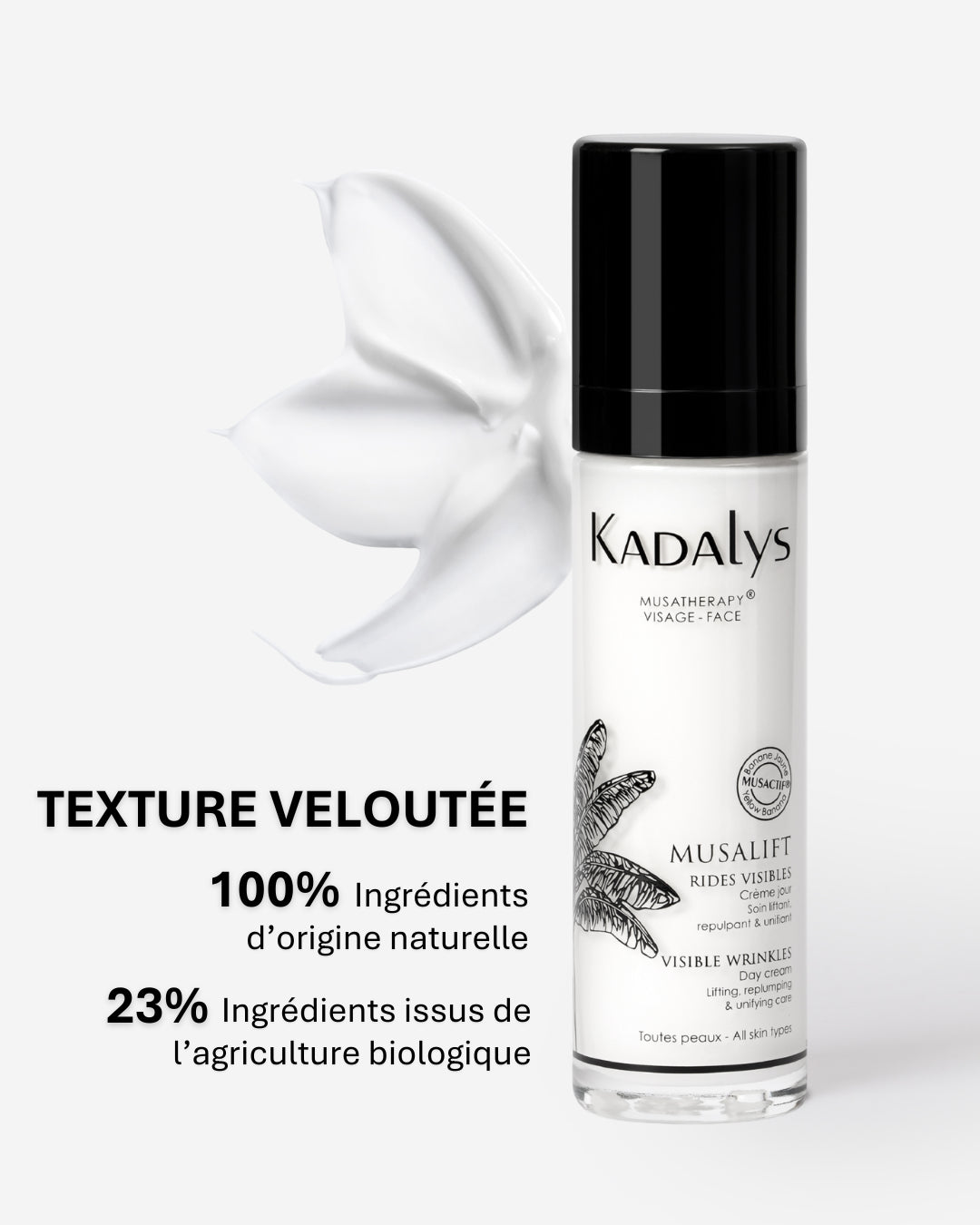 Texture veloutée de la crème Musalift 100 % d’origine naturelle