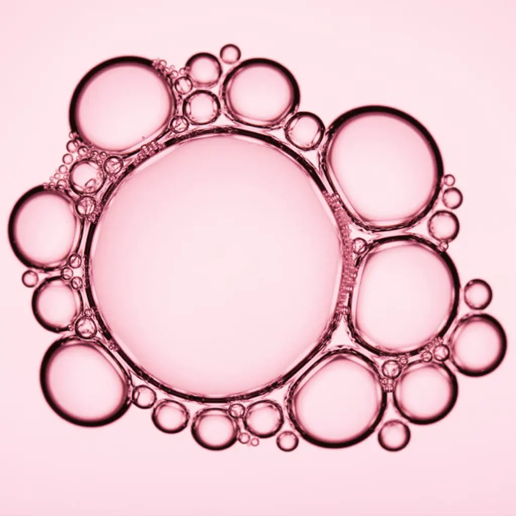 Texture cosmétique rose avec bulles – formulation sensorielle et naturelle des soins Kadalys