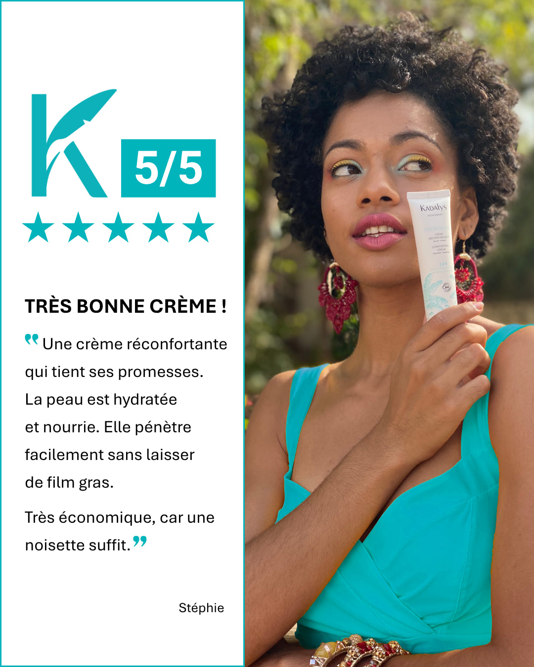 "Très bonne crème !", notre cliente valide Hydramuse pour son hydratation sans fini gras. Une noisette suffit pour une peau douce et nourrie.