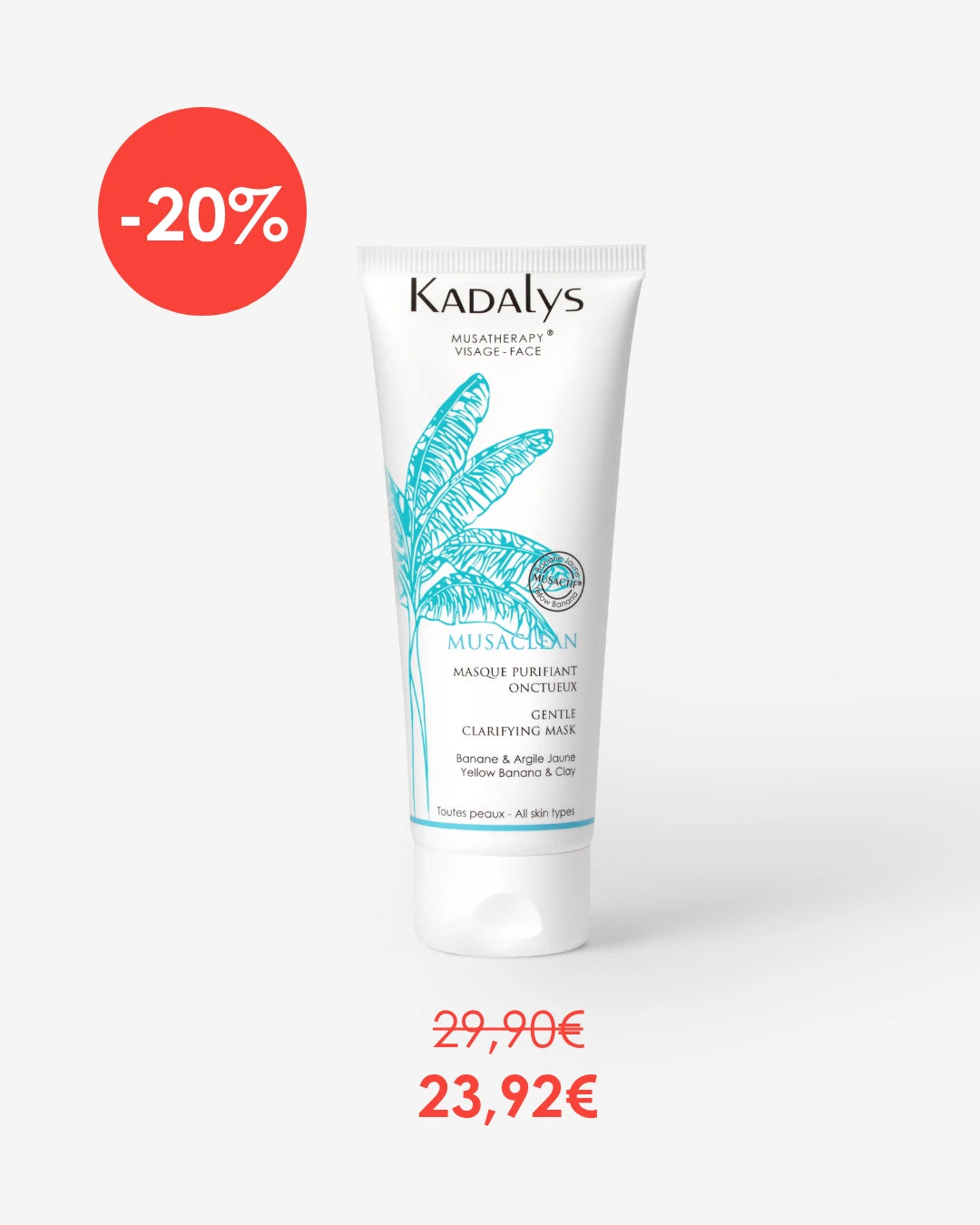 Masque Purifiant Onctueux Kadalys à l'argile blanche et jaune et le bio-actif jaune pour purifier et apaiser tous les types de peaux