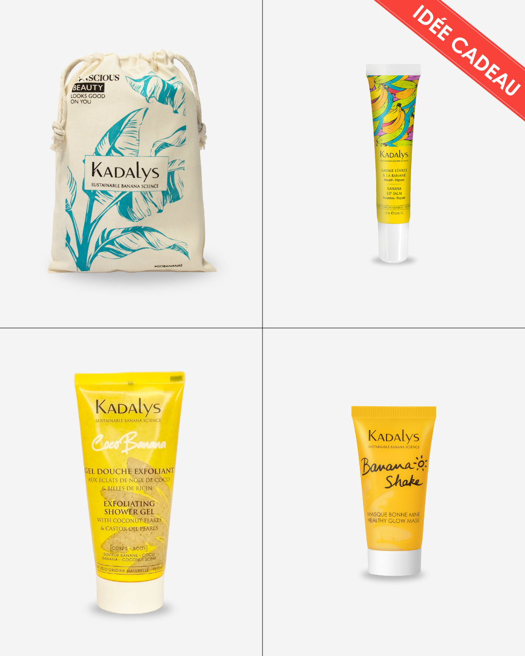 Offrez-vous un moment de plaisir avec le rituel gourmand Kadalys au parfum de banane, une routine exfoliante et hydratante pour une peau douce et satinée.