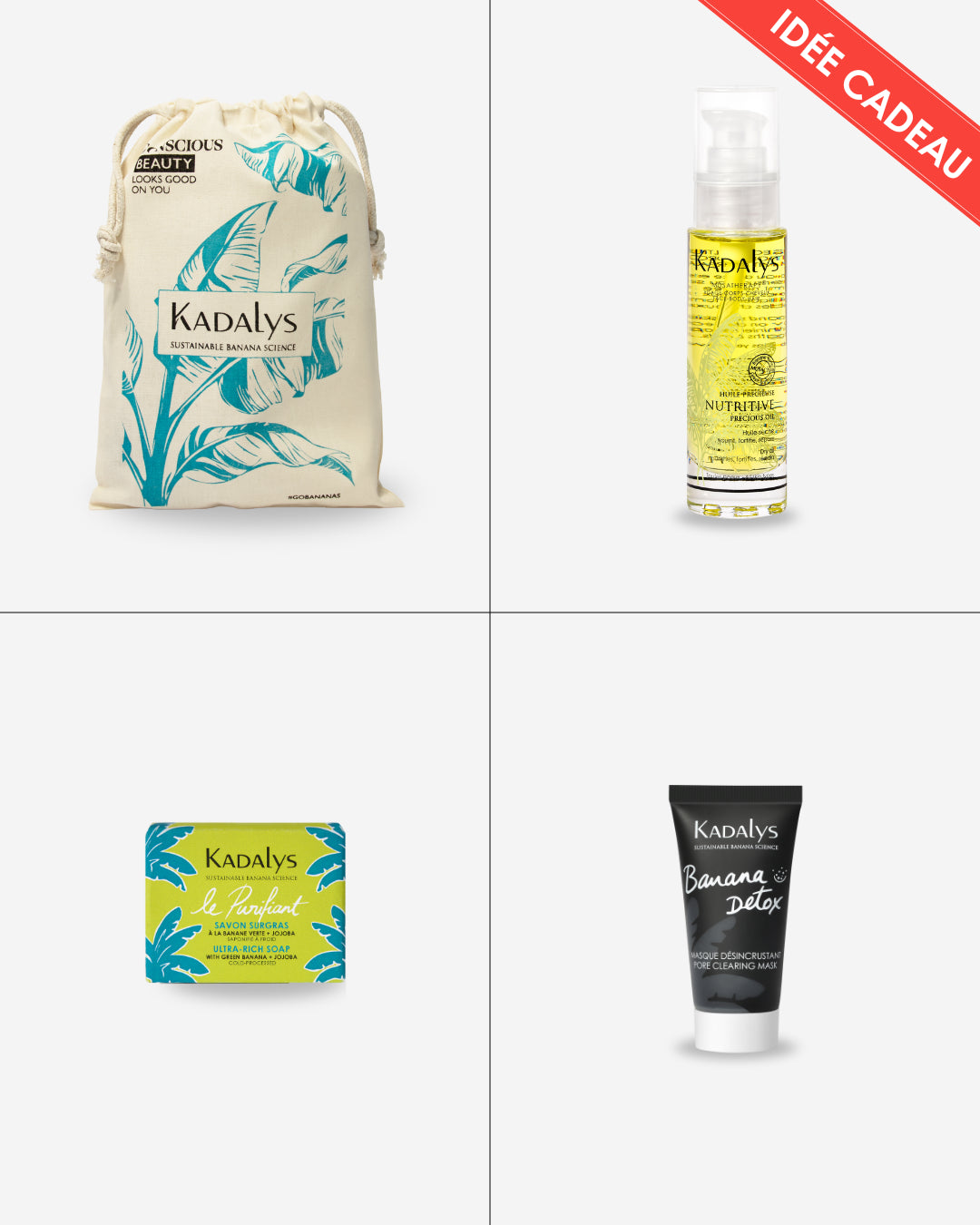 Le rituel purifiant Kadalys nettoie, purifie et rééquilibre la peau grâce à ses formules naturelles à la banane verte pour un teint frais et matifié.