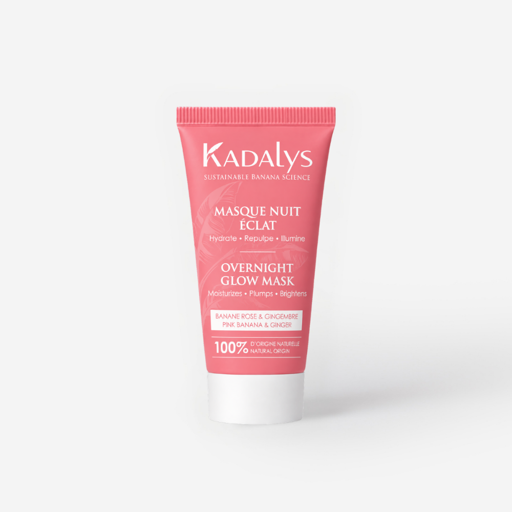 Tube rose du Masque Nuit Éclat Pink Glow Kadalys 30 ml, masque de nuit visage à la Banane Rose