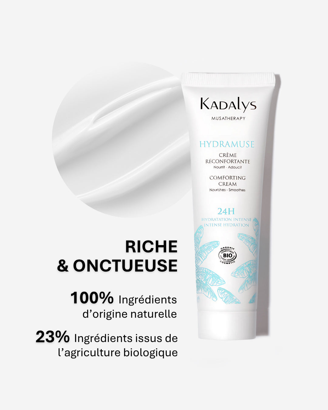 Crème bio riche et onctueuse, 100 % naturelle, 23 % bio. Hydramuse hydrate profondément sans alourdir. Parfaite pour peaux sèches et sensibles.