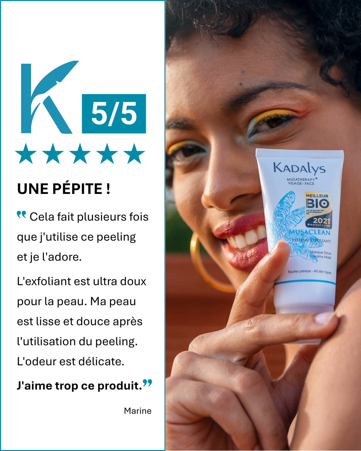 Avis client sur le peeling Musaclean 3-en-1 de Kadalys