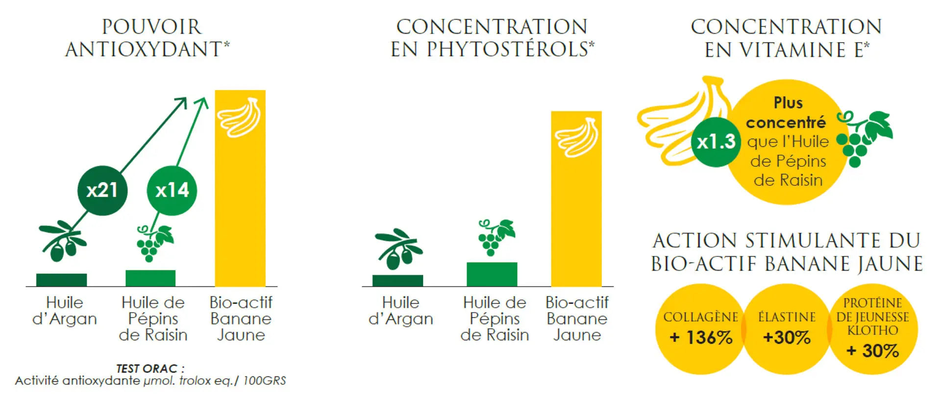 Infographie des bio-actifs issus de la banane jaune – propriétés régénérantes des soins Kadalys
